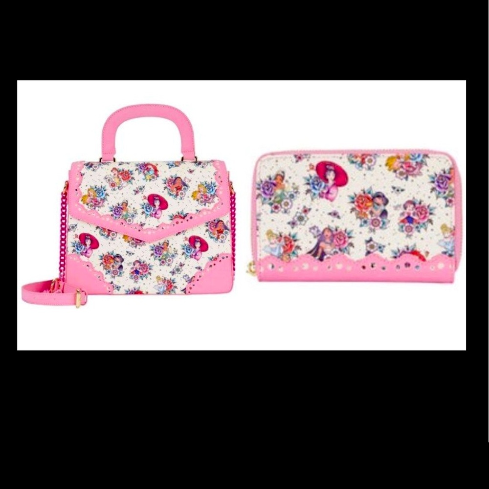 NWT—-LOUNGEFLY DISNEY PRINCESSES TATTOO CROSSBODY AND MATCHING WALLET